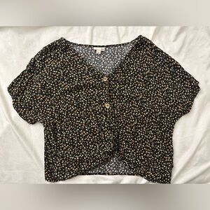 SO Black Floral Button-Up Blouse